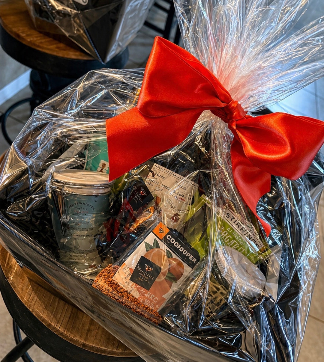 Cocktail Gift set with a red bow on a table