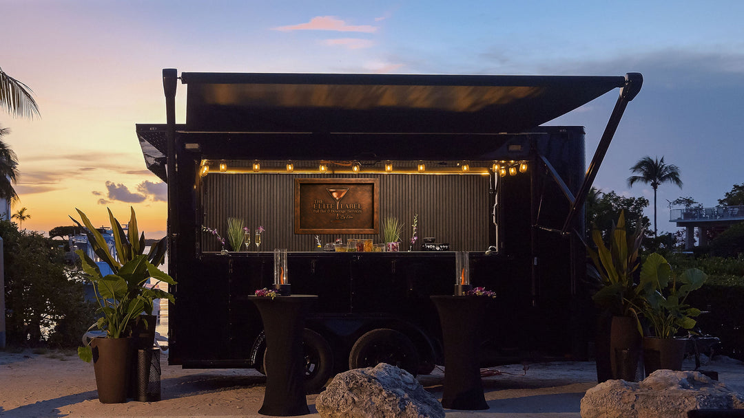 Mobile bar with lights on a Florida Keys sunset background